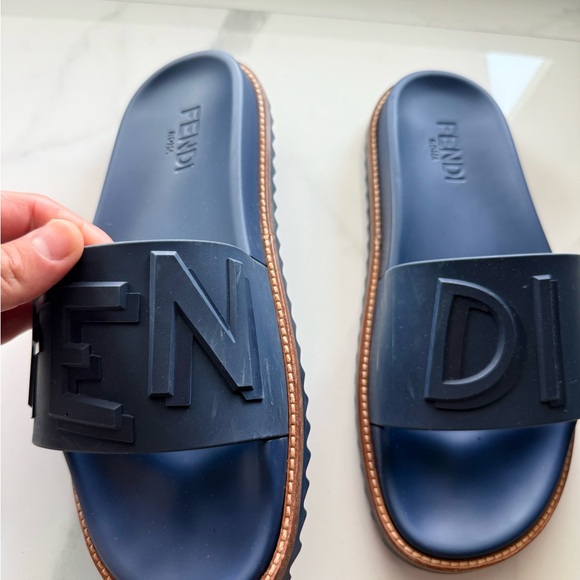 Fendi Navy Blue Slide Sandals - Picture 2 of 7